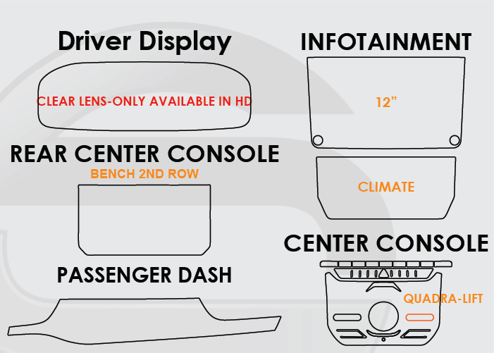 2022-2026 Grand Wagoneer Screen ProTech Kit Driver Display Infotainment Climate Bench Row Rear Center Console Center Console Passenger Dash. Adds a durable barrier to resist scratches and reduce fingerprints on your screens.