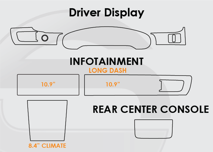 2020-2026 Porsche Taycan Screen ProTech Kit Driver Display Driver Trim Infotainment Long Screen Climate Rear Center Console. Shields your screens from scratches and helps reduce greasy fingerprints.