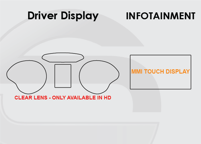 2008-2017 Audi A5 Screen ProTech Kit Screens. Custom screen protection helps keep driver display and touchscreen surfaces clearer with fewer smudges.