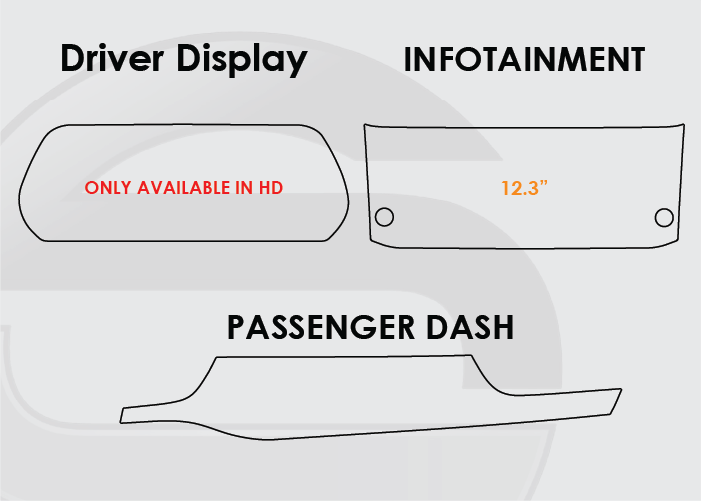 2026 Jeep Grand Cherokee Screen ProTech Kit 12.3" Infotainment Driver Display and Passenger Dash. Anti-scratch screen protector film helps maintain clean, clear infotainment and driver displays.