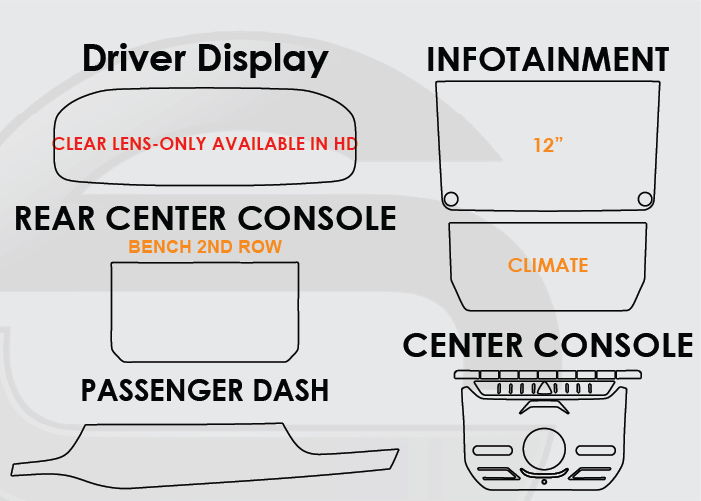 2022-2025 Grand Wagoneer Screen ProTech Kit Driver Display Infotainment Climate Center Console Passenger Dash Bench Row Rear Center Console