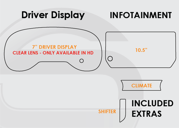 2023-2025 Toyota Rav4 Screen ProTech Kit 7in Driver Display 10.25in Infotainment Climate Shifter. Enhances screen clarity by resisting scratches and reducing fingerprint smears.